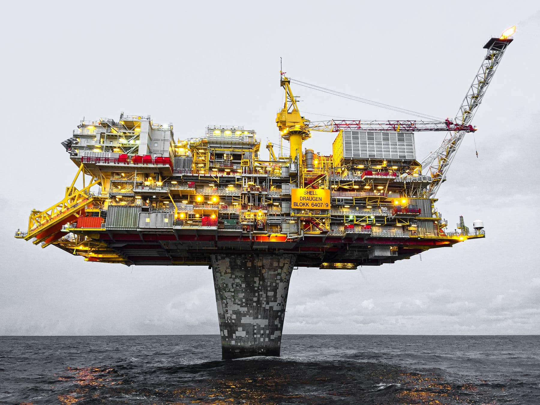 Offshore production platform under an overcast sky